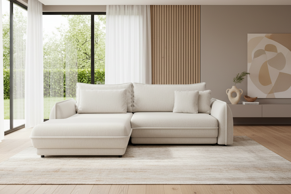 Designer Ecksofa Mojave I mit Schlaf- und Klappfunktion in Stoff