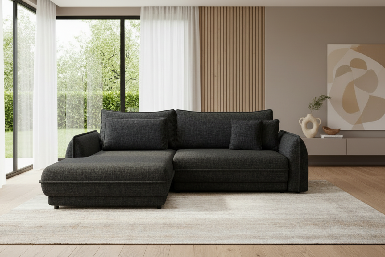 Designer Ecksofa Mojave I mit Schlaf- und Klappfunktion in Stoff
