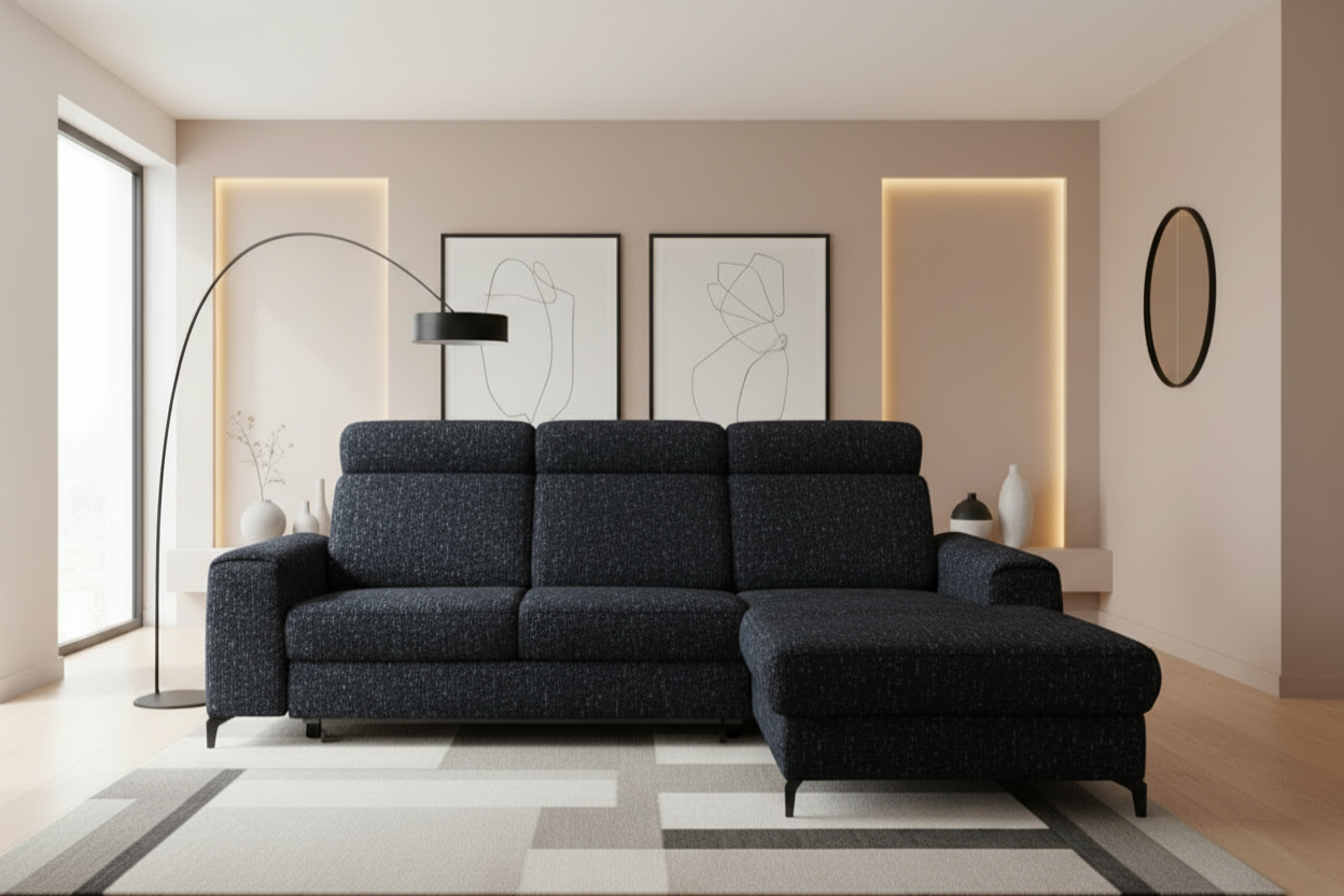 Notte Ecksofa in Chenille Blau