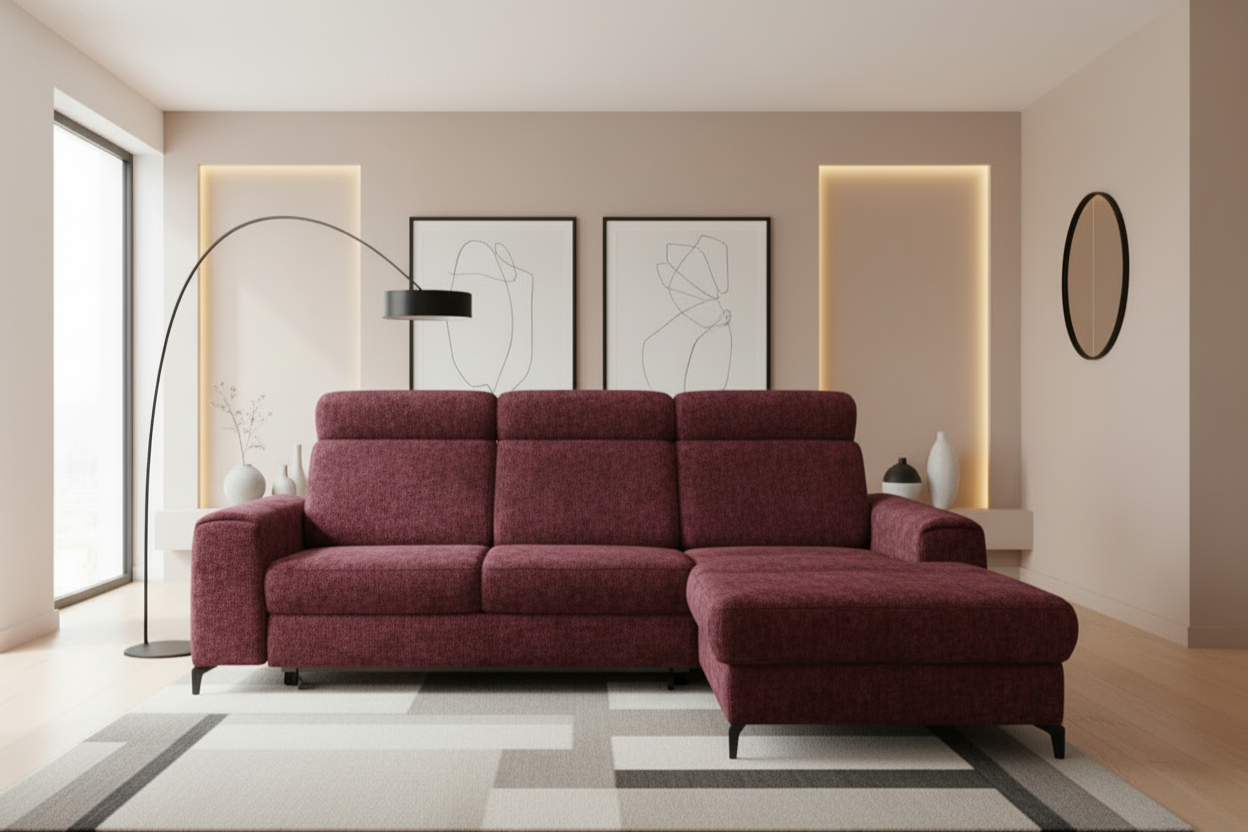 Notte Ecksofa in Chenille Bordeaux