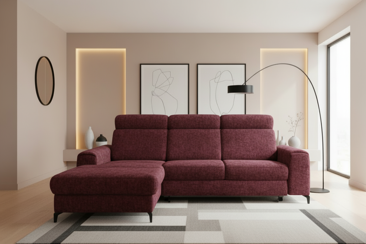 Designer Ecksofa Notte mit Schlaffunktion & Bettkasten in Chenille