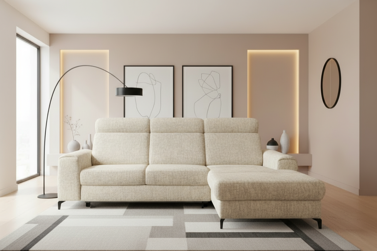 Notte Ecksofa in Chenille Cream - korrigiert