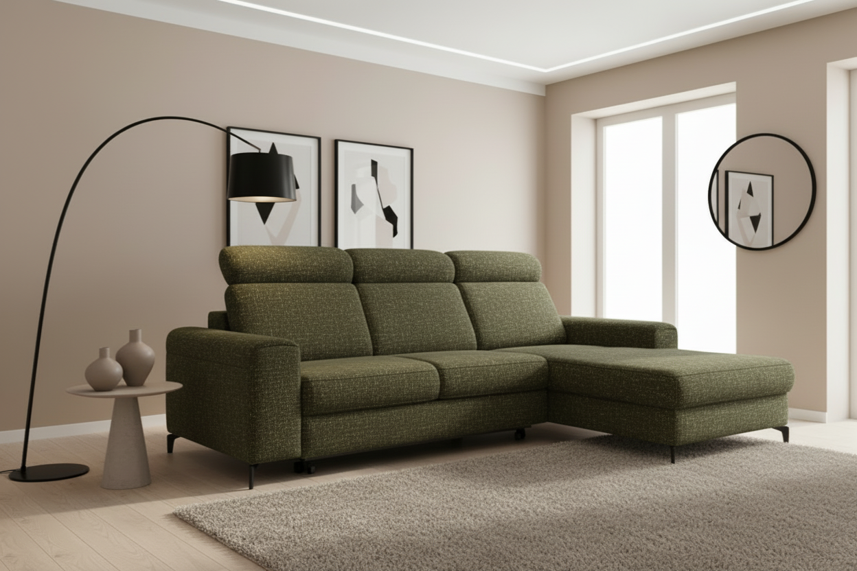 Notte Ecksofa Olivgrün Schräg