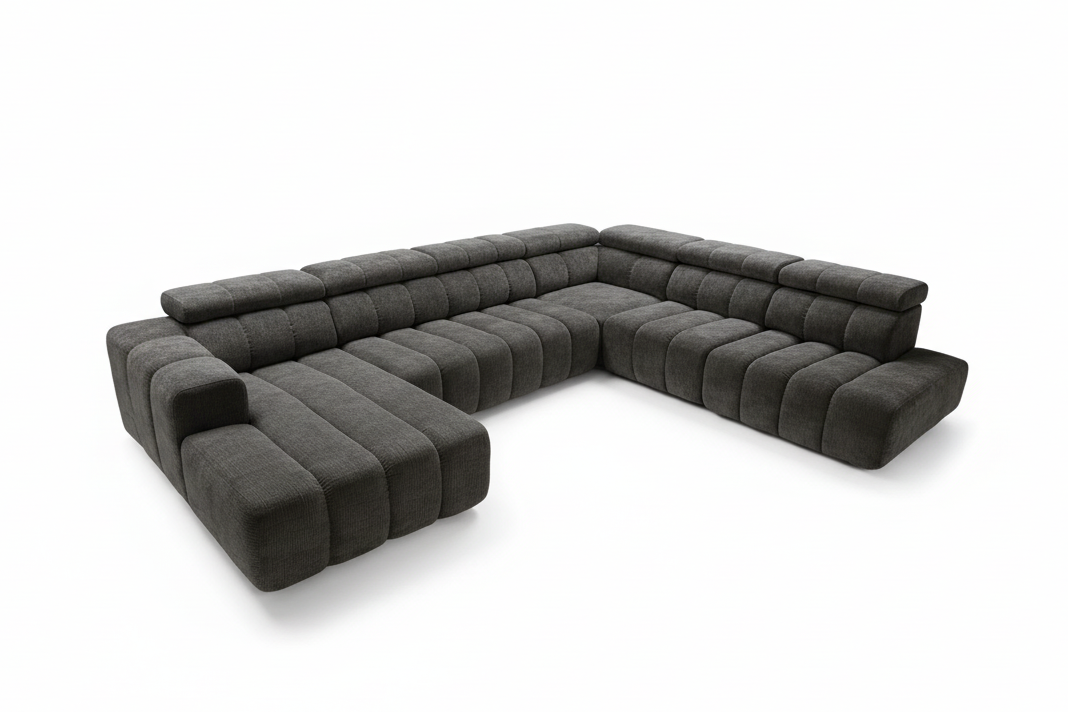 Designer Wohnlandschaft Zürich mit elektrischer Sitzverlängerung in Chenille