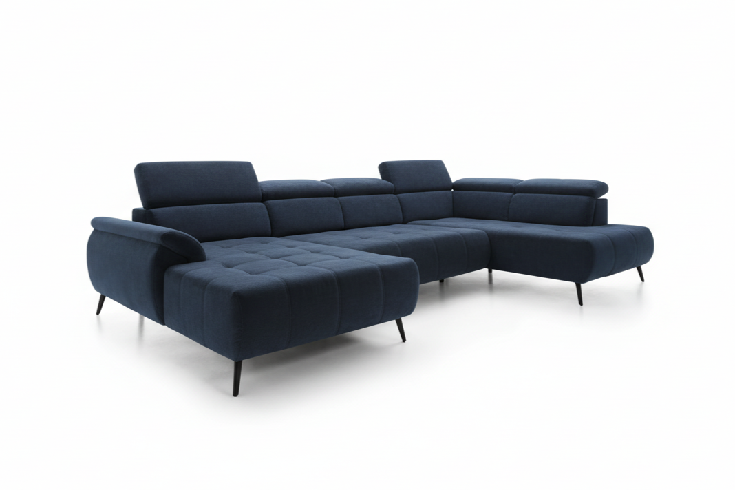 Designer Ecksofa Genova III mit elektrischer Sitzverlängerung in Chenille