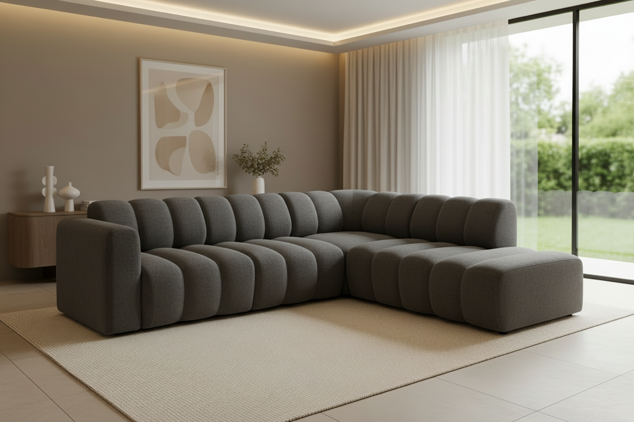 Designer Bummel L Ecksofa modular in Bouclé