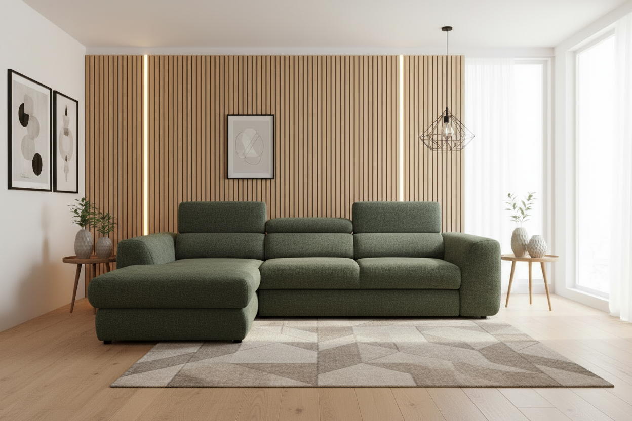 Designer Ecksofa Bluvel I mit Schlaffunktion & Bettkasten in Chenille