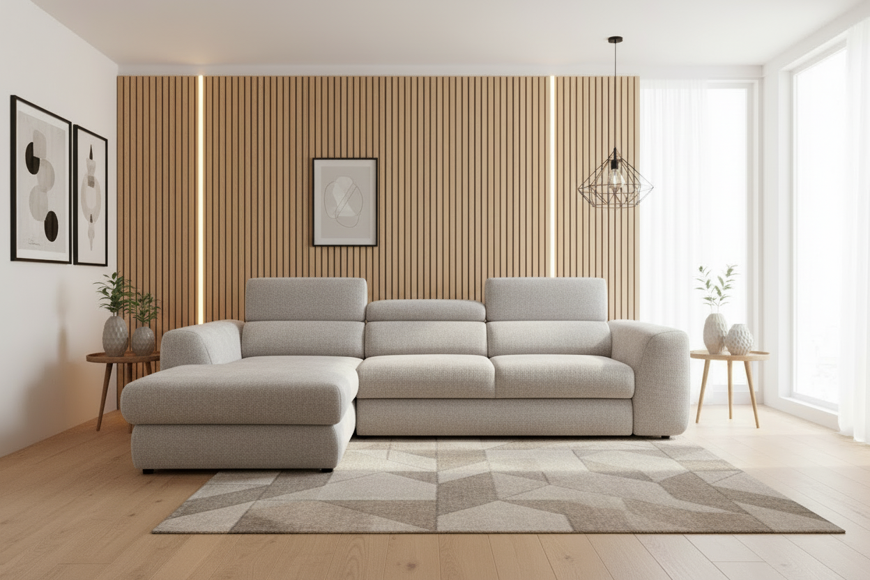 Designer Ecksofa Bluvel I mit Schlaffunktion & Bettkasten in Chenille