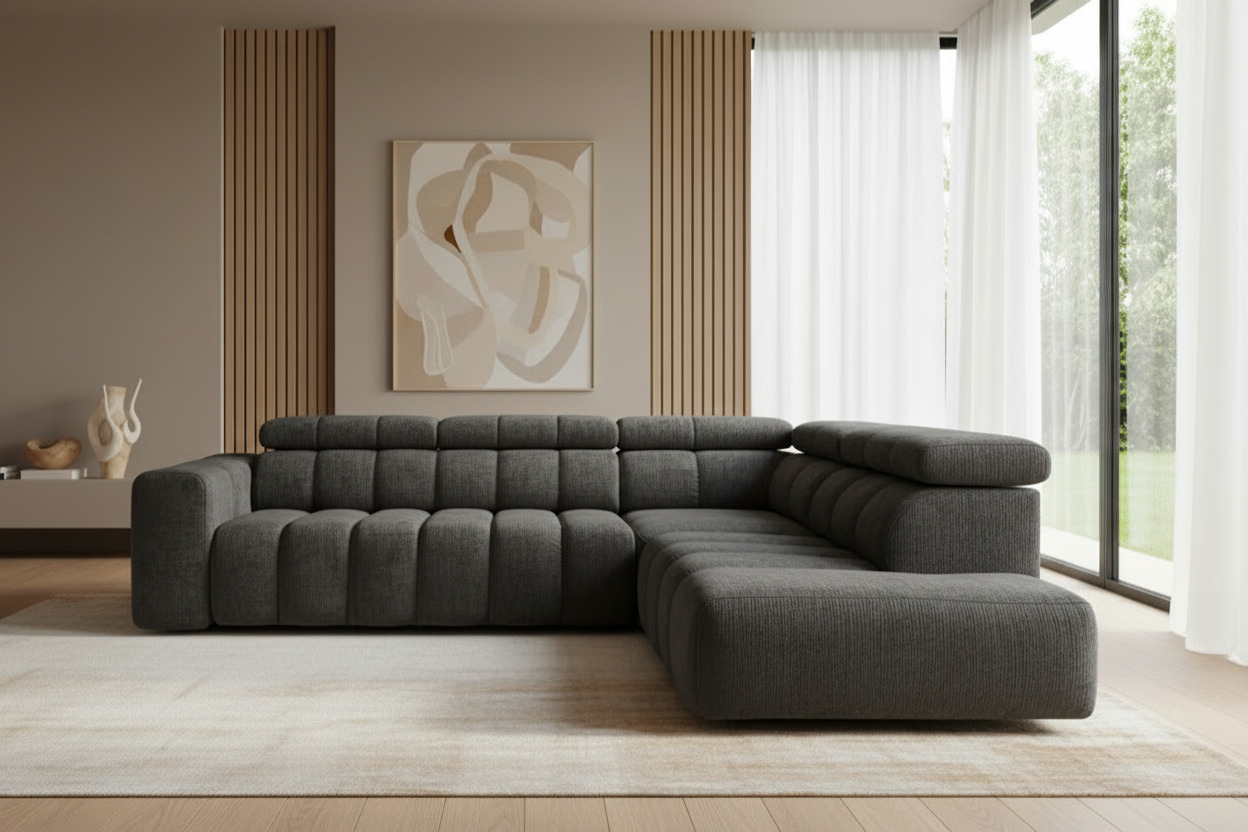 Zürich Ecksofa in Dunkelgrau Chenille