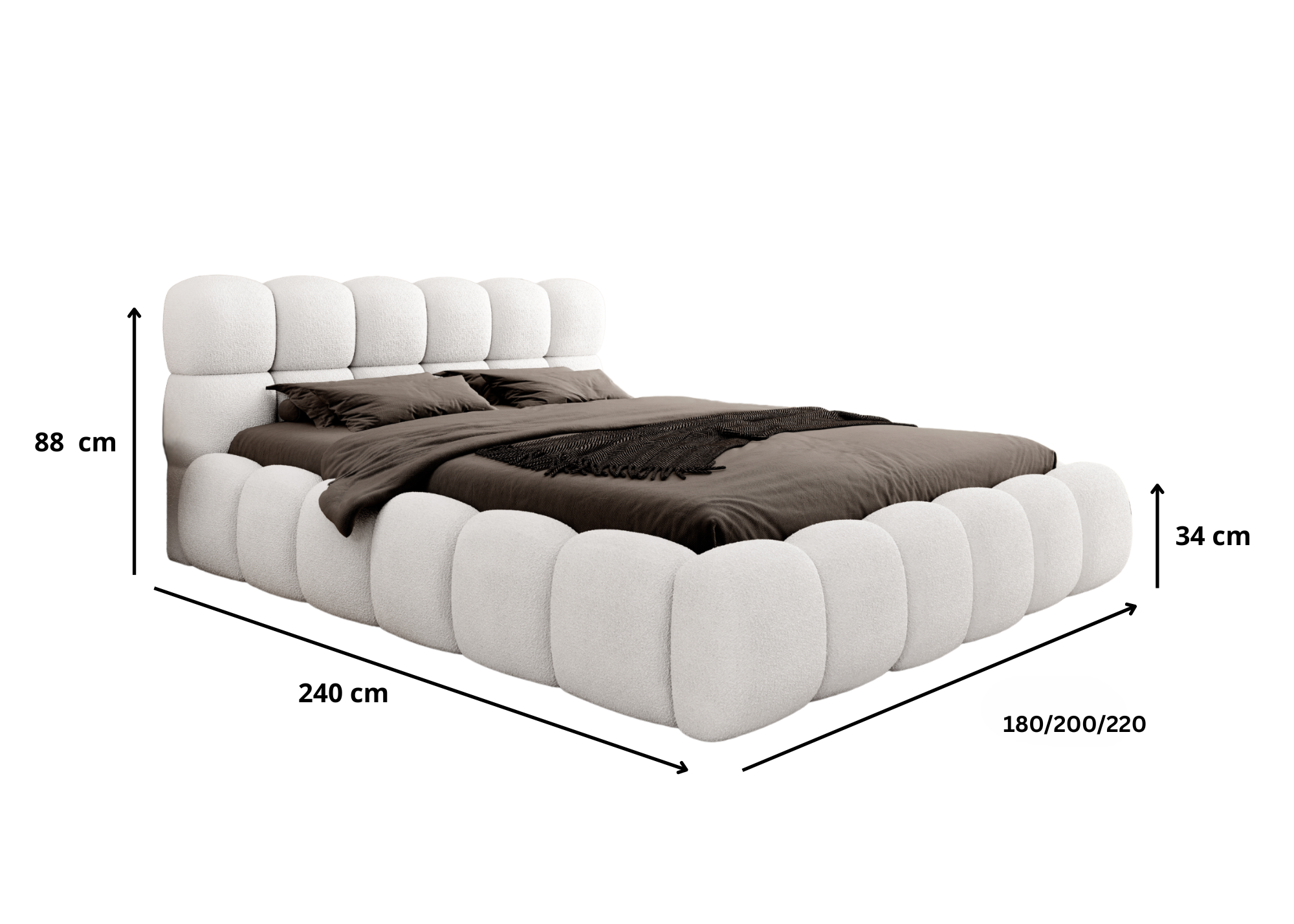 Designer Polsterbett Boston Bouclé mit Stauraum