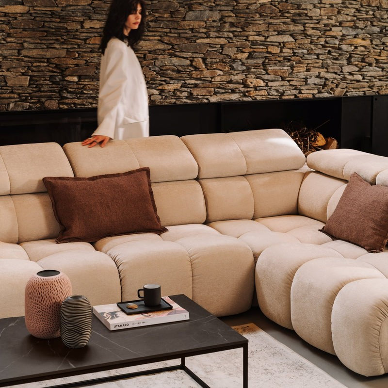 Designer Ecksofa Bloom elektrisch mit Sitzverstellung Chenille