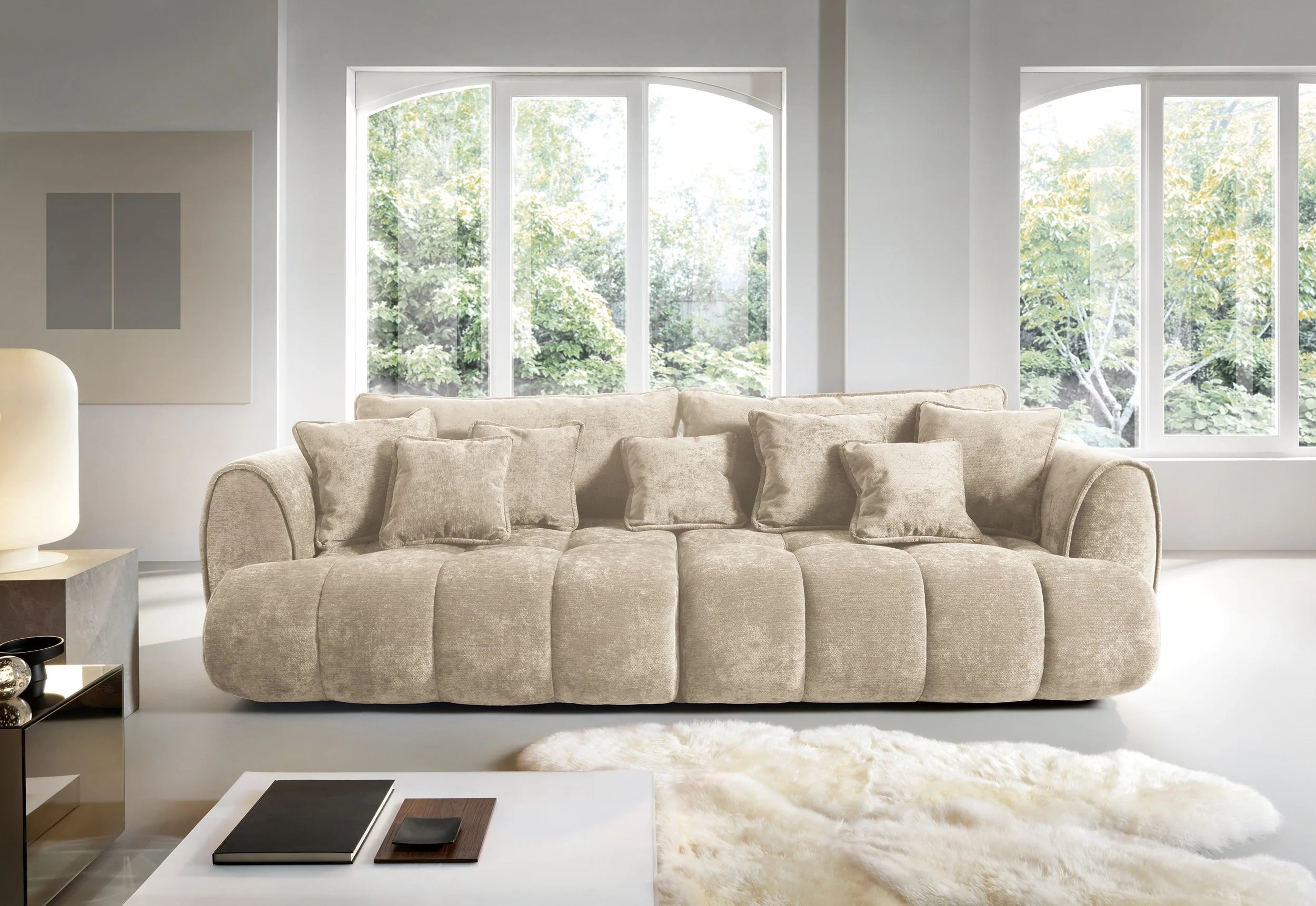 Designer Sofa Bombay mit Schlaff- & Bettkasten in Samt