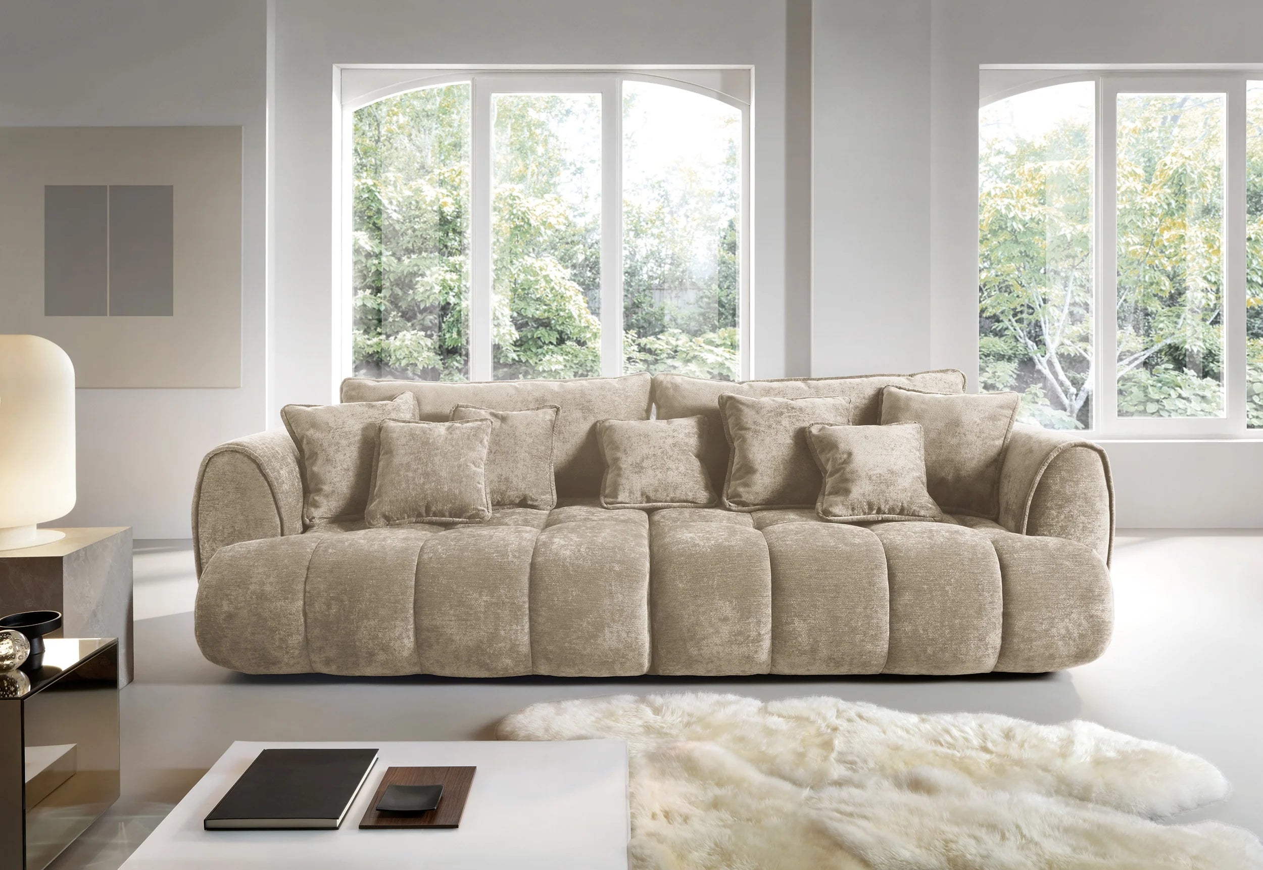 Designer Sofa Bombay mit Schlaff- & Bettkasten in Samt