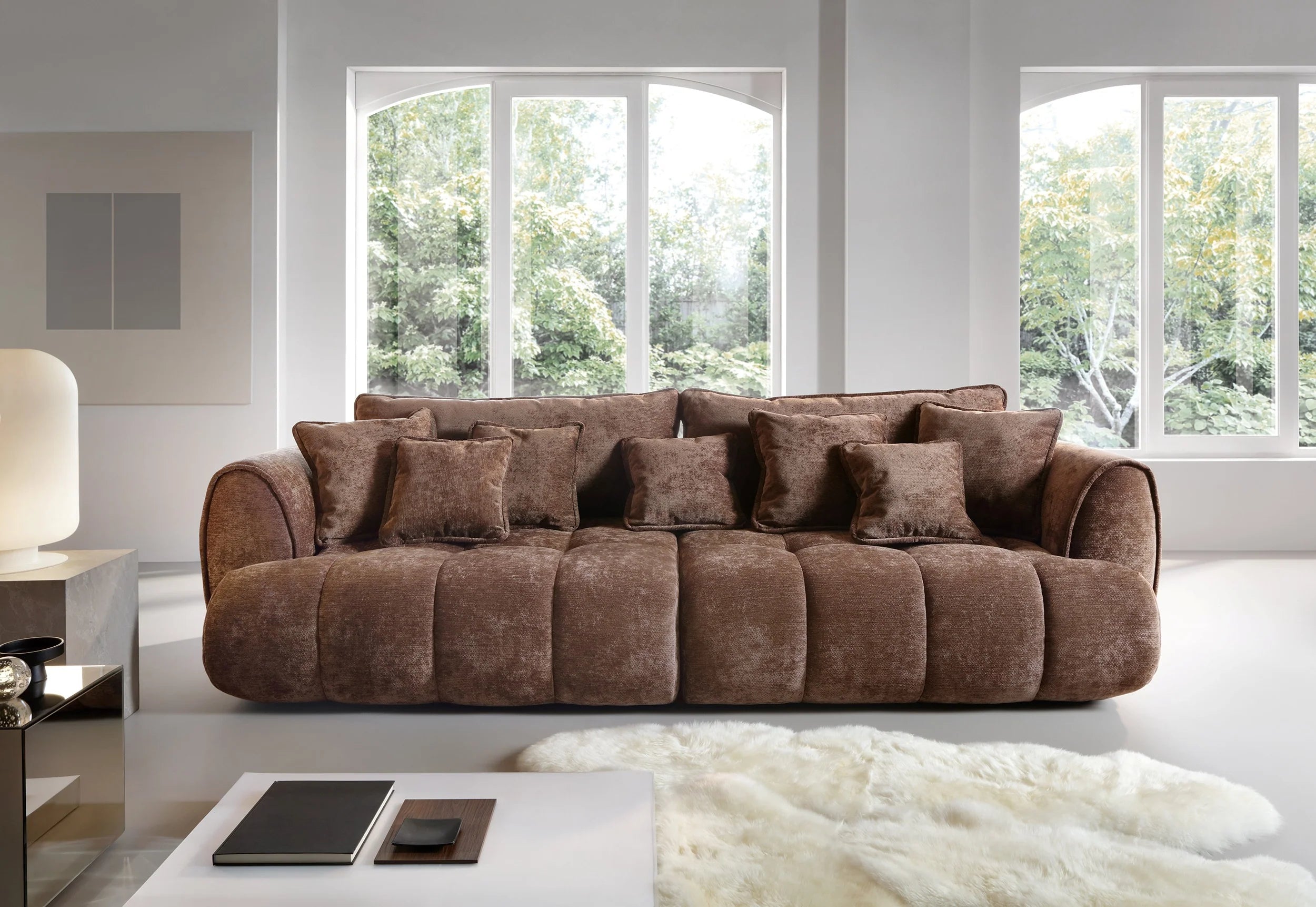 Designer Sofa Bombay mit Schlaff- & Bettkasten in Samt