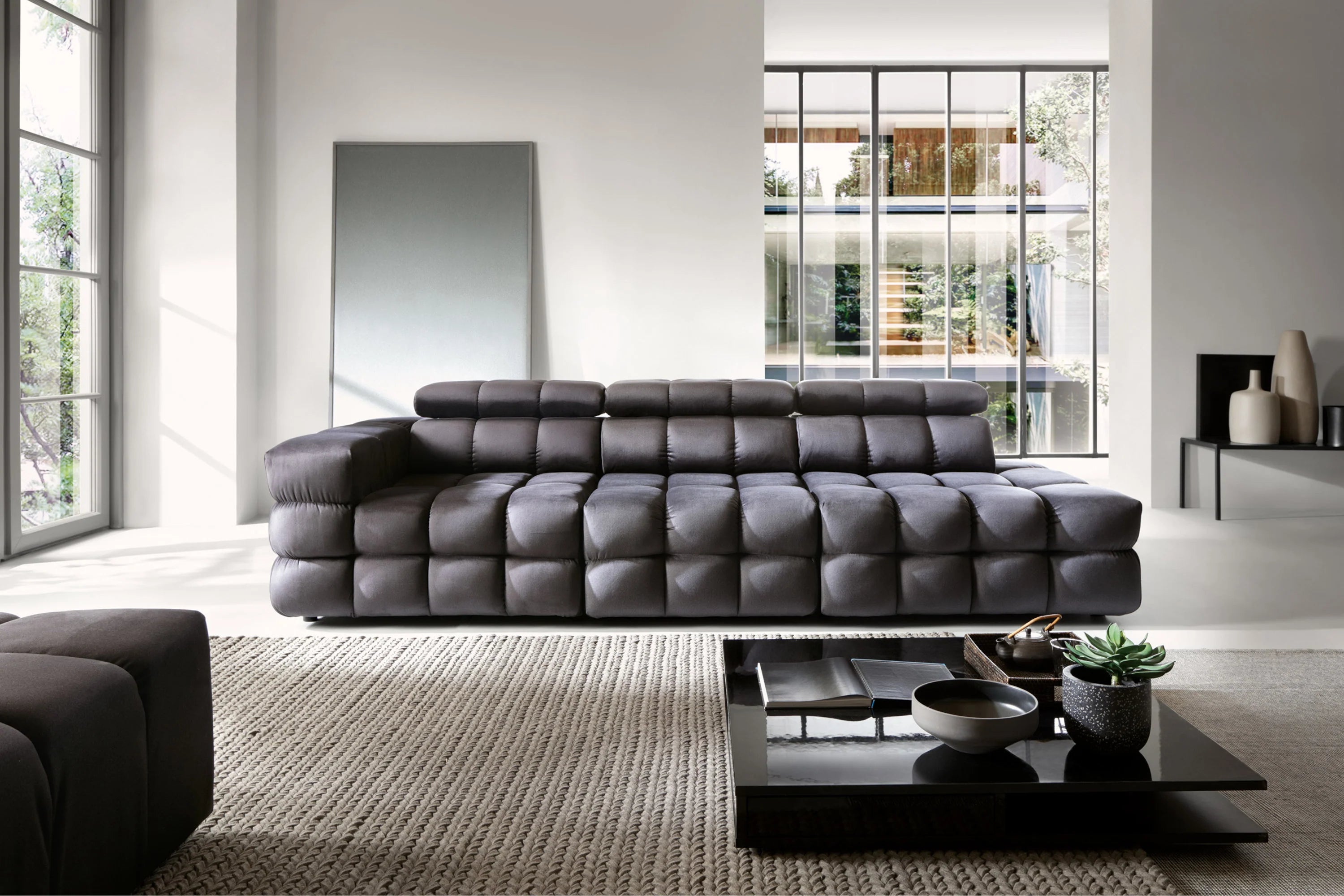 Designer Sofa Buffalo mit Kopfstützen modular in Samt