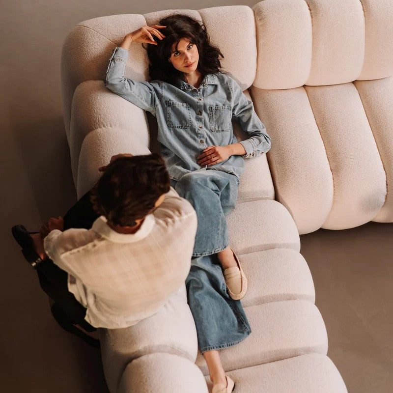 Designer Ecksofa Bummel L modular in Bouclé