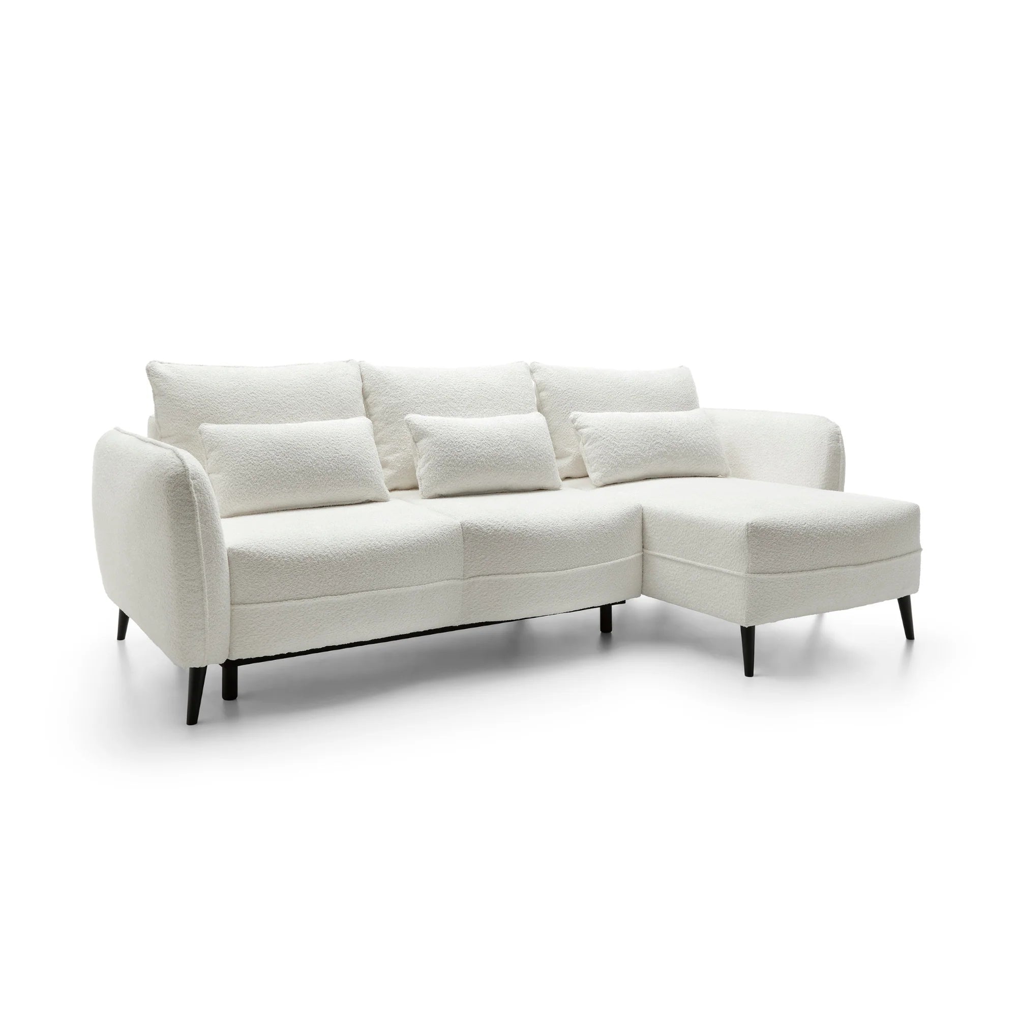 Designer Ecksofa Elegy mit Schlaffunktion & Bettkasten in Bouclé