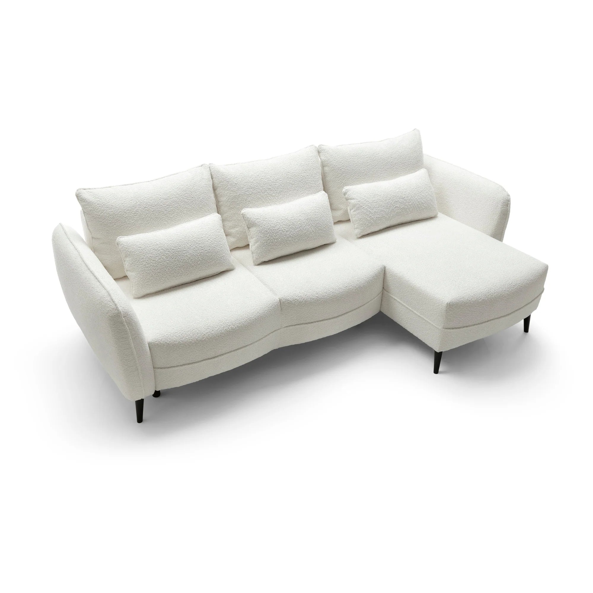 Designer Ecksofa Elegy mit Schlaffunktion & Bettkasten in Bouclé