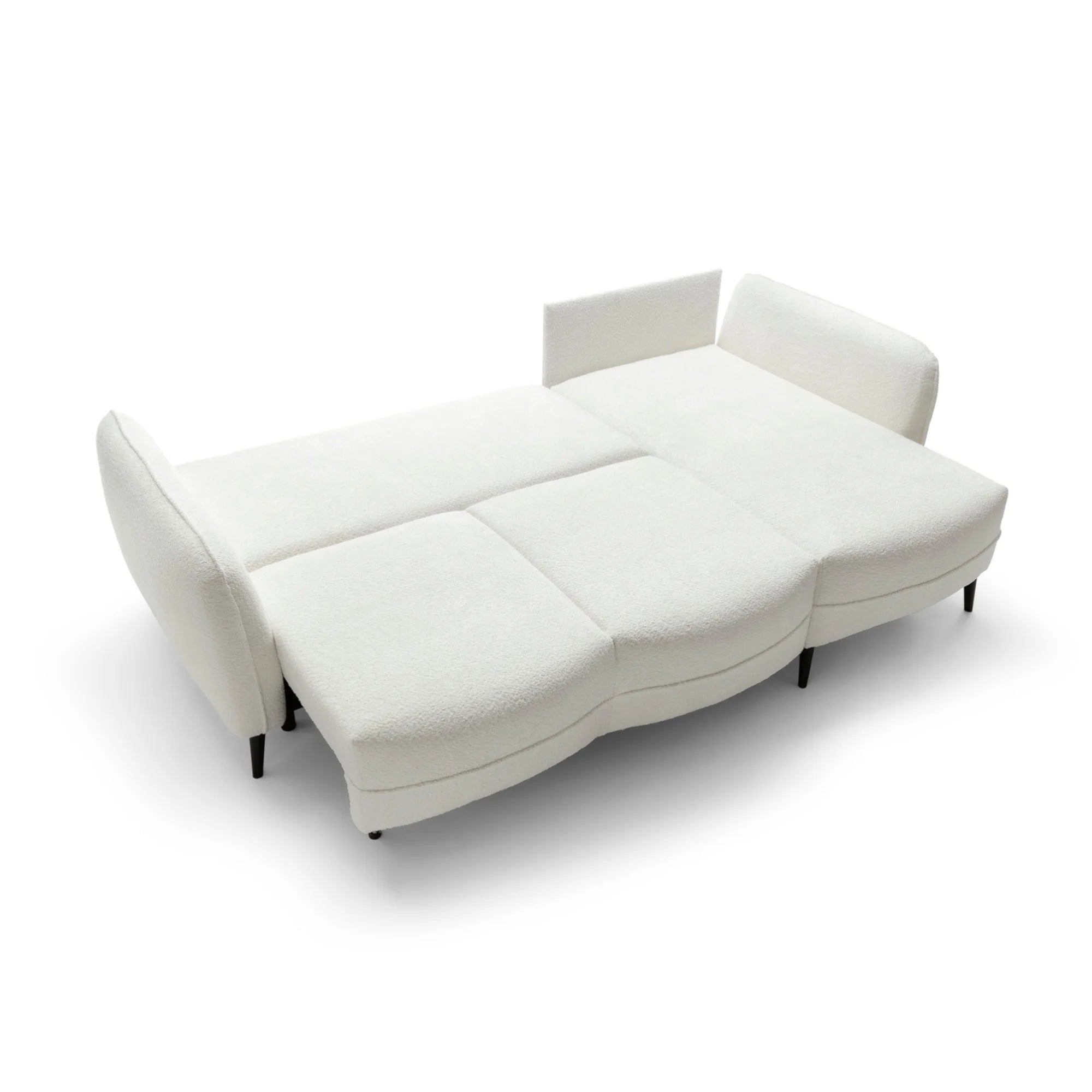 Designer Ecksofa Elegy mit Schlaffunktion & Bettkasten in Bouclé