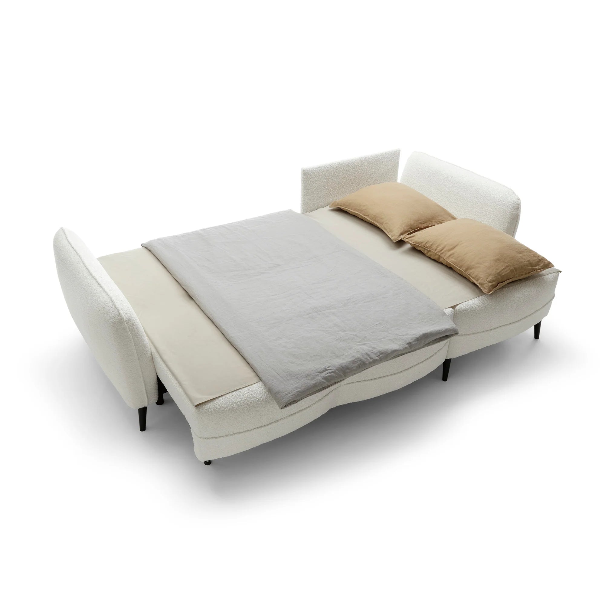 Designer Ecksofa Elegy mit Schlaffunktion & Bettkasten in Bouclé