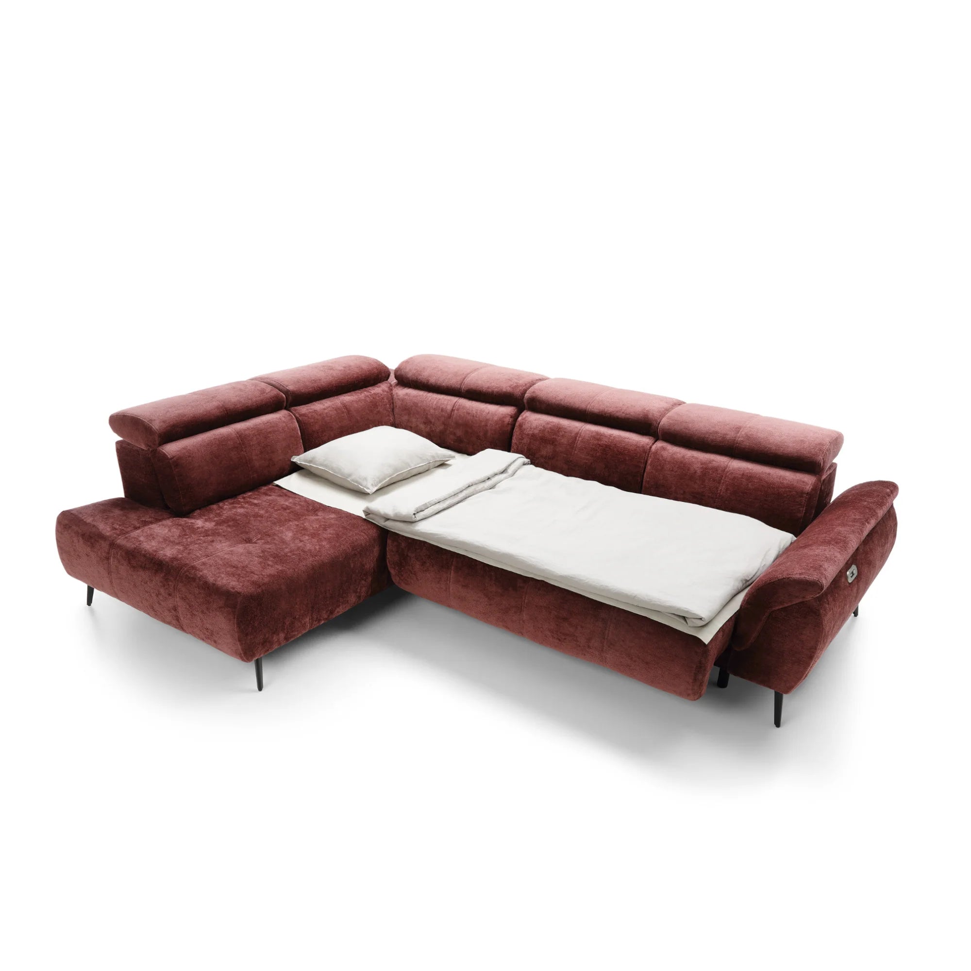 Designer Ecksofa Genova II mit elektrischer Sitzverlängerung in Chenille