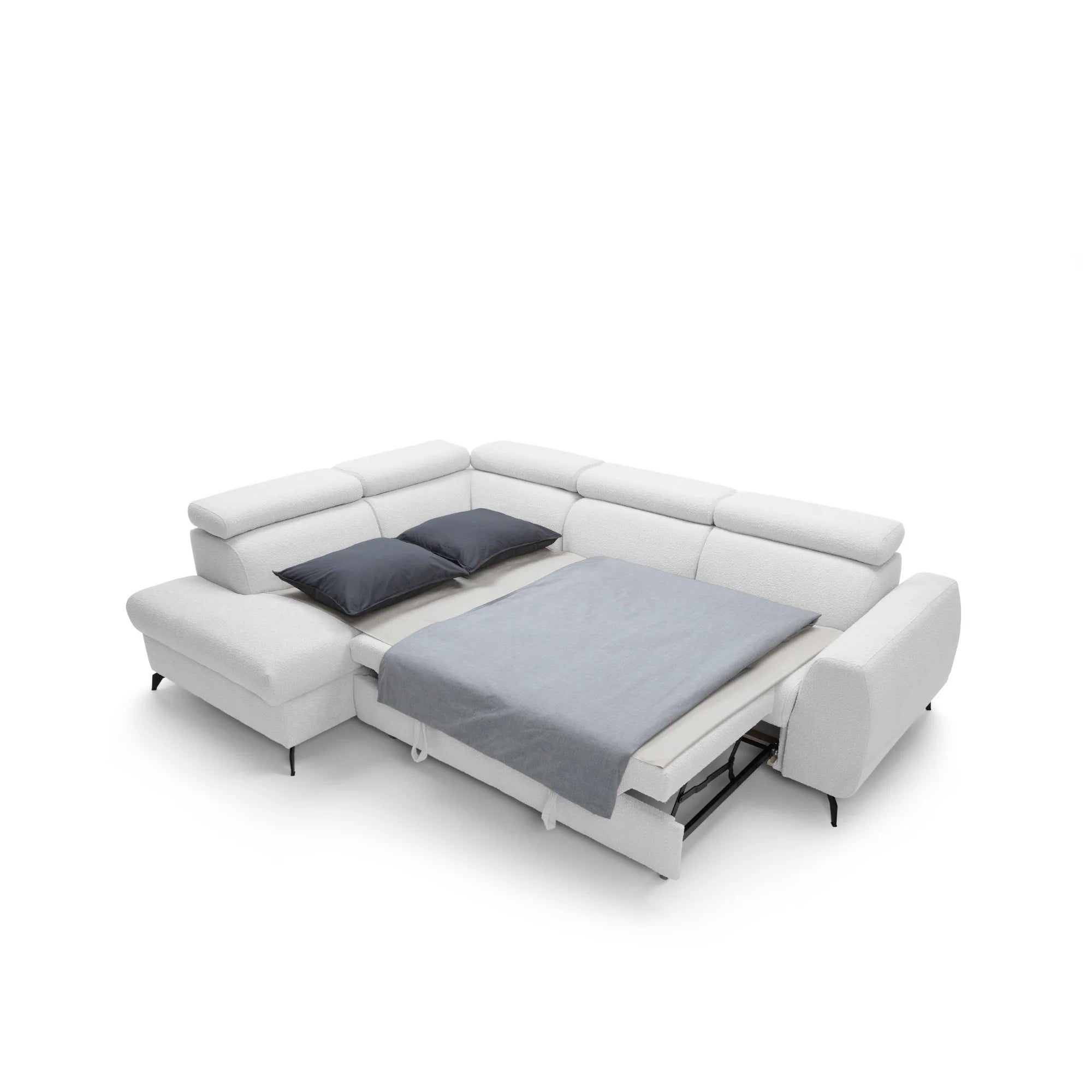 Designer Ecksofa Stille mit Schlaf- und Bettkasten Bouclé