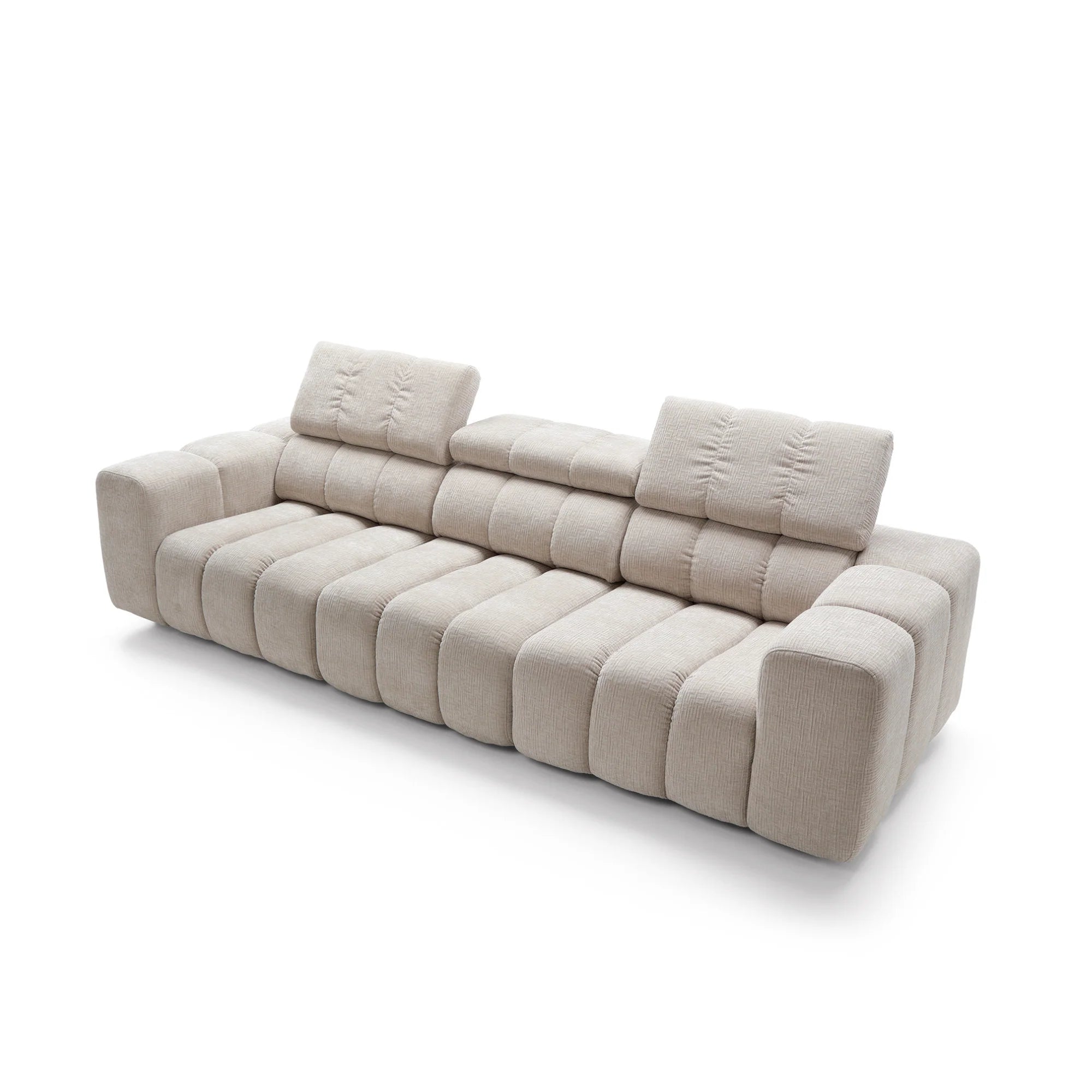 Designer Sofa Zürich mit verstellbaren Kopfstützen in Chenille