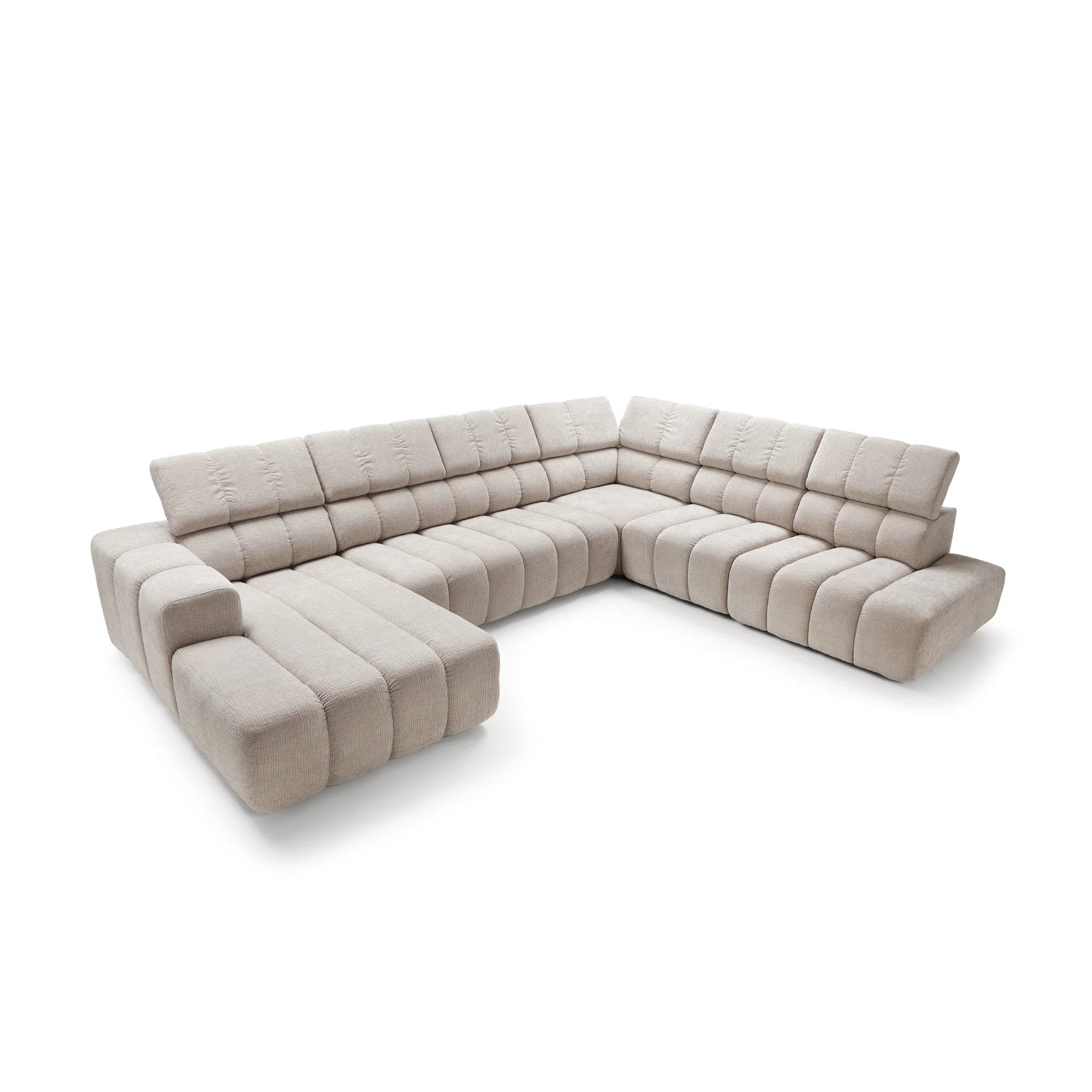 Designer Wohnlandschaft Zürich mit elektrischer Sitzverlängerung in Chenille