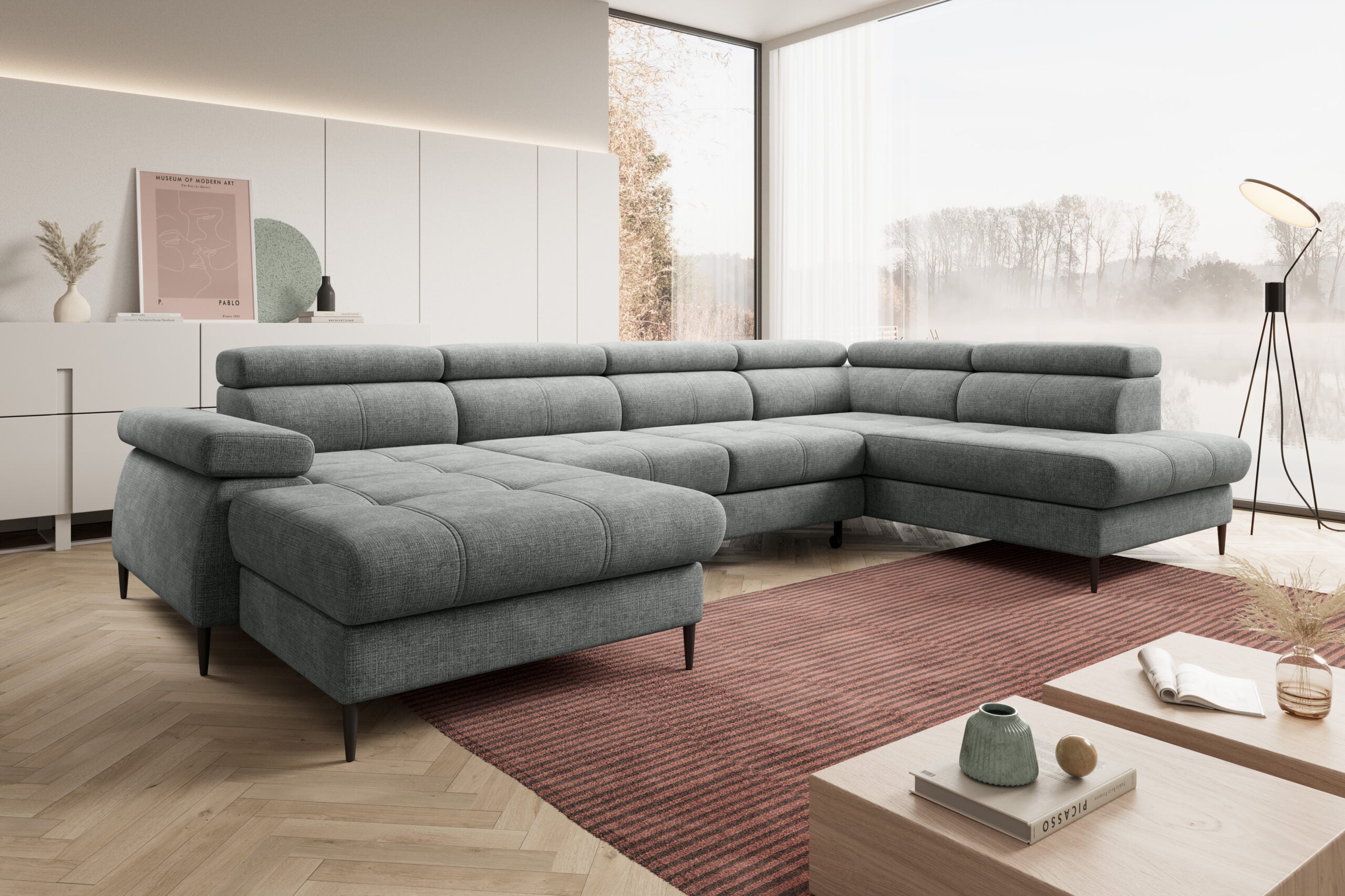 Designer Ecksofa Córdoba III mit Schlaffunktion & Bettkasten in Chenille