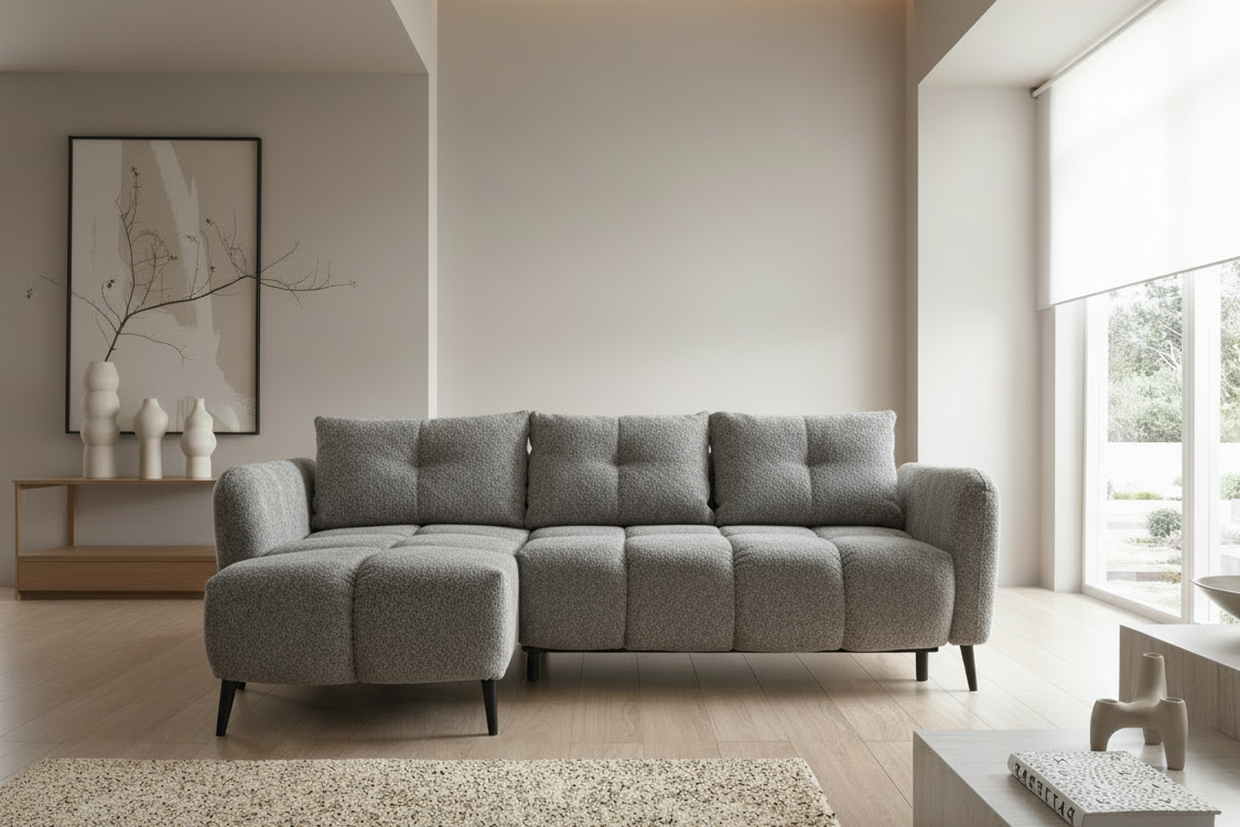 Designer Sofa Apollo mit Schlaffunktion & Bettkasten in Bouclé