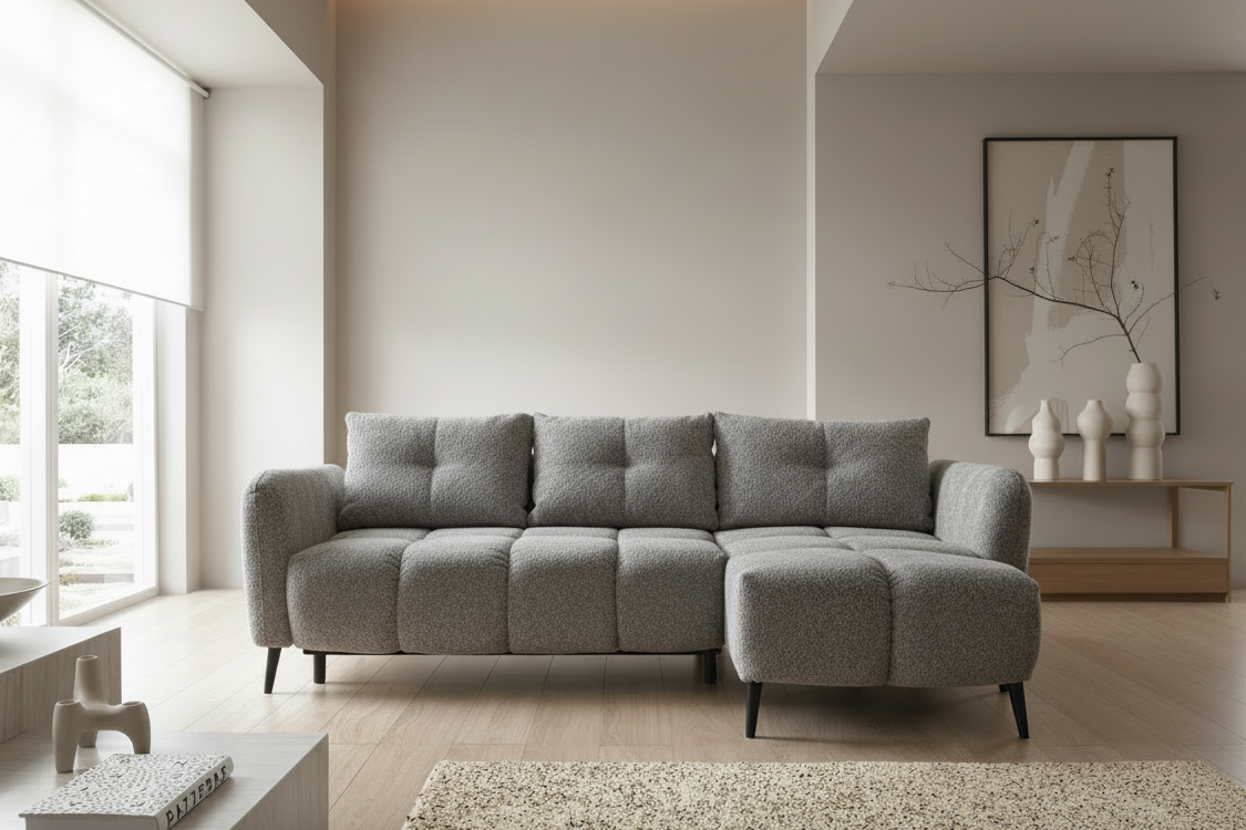 Designer Sofa Apollo mit Schlaffunktion & Bettkasten in Bouclé