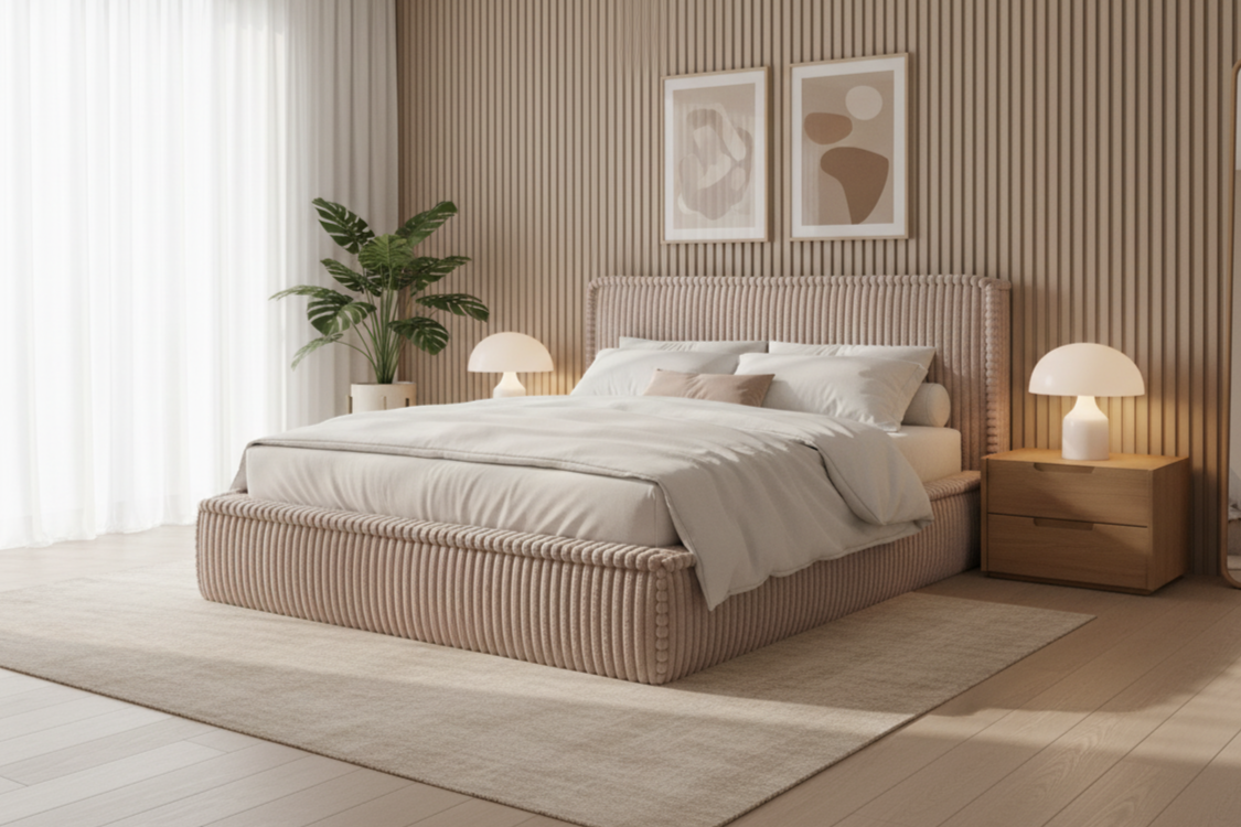 Designer Polsterbett Midas Cord mit Stauraum