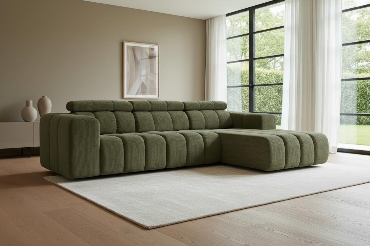 Berlin Ecksofa Olivgrün - Schrägansicht