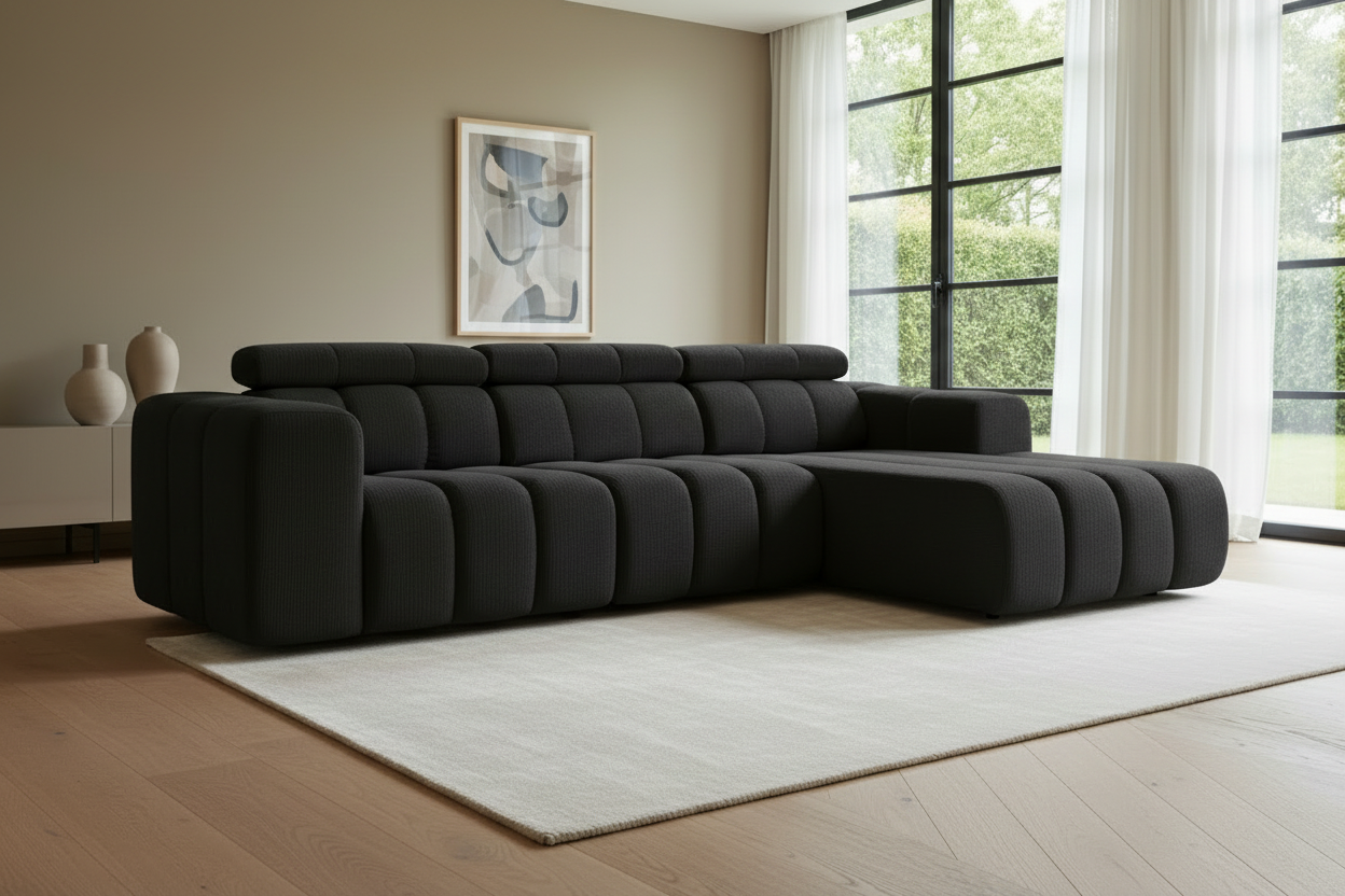 Berlin Ecksofa Schwarz - Schrägansicht