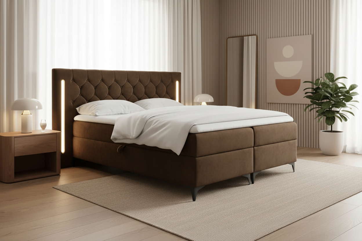 Bett Schrägansicht Mokka Braun