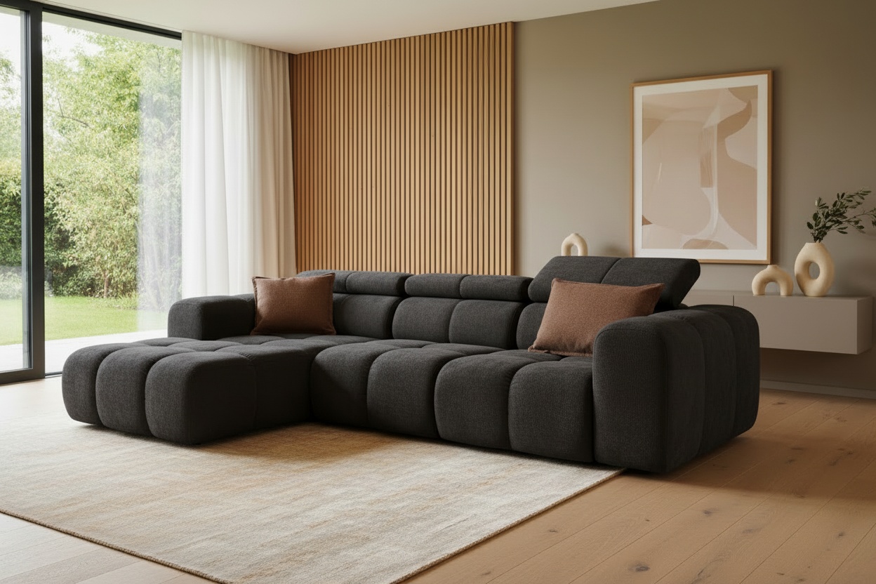 Designer Ecksofa Bloom elektrisch mit Sitzverstellung Chenille