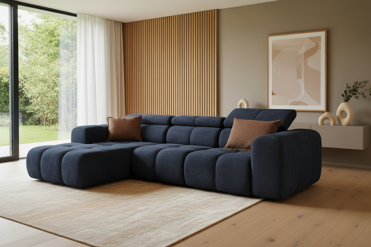 Designer Ecksofa Bloom elektrisch mit Sitzverstellung Chenille