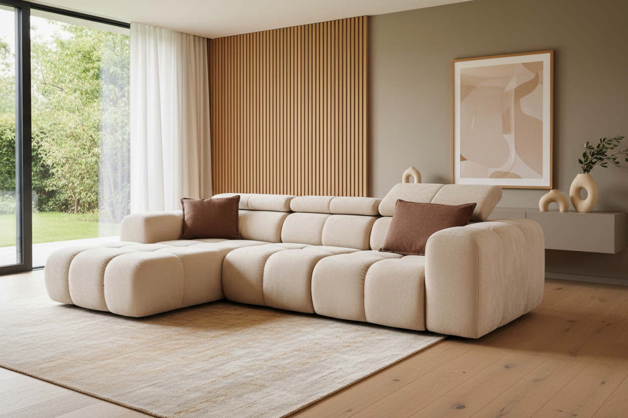 Designer Ecksofa Bloom elektrisch mit Sitzverstellung Chenille