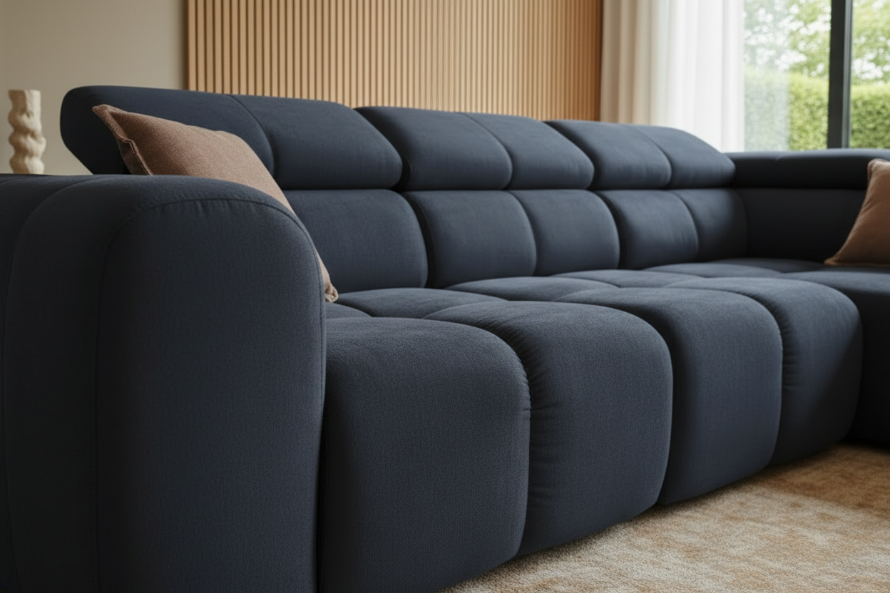 Bloom Ecksofa Dunkelblau 45° Ansicht