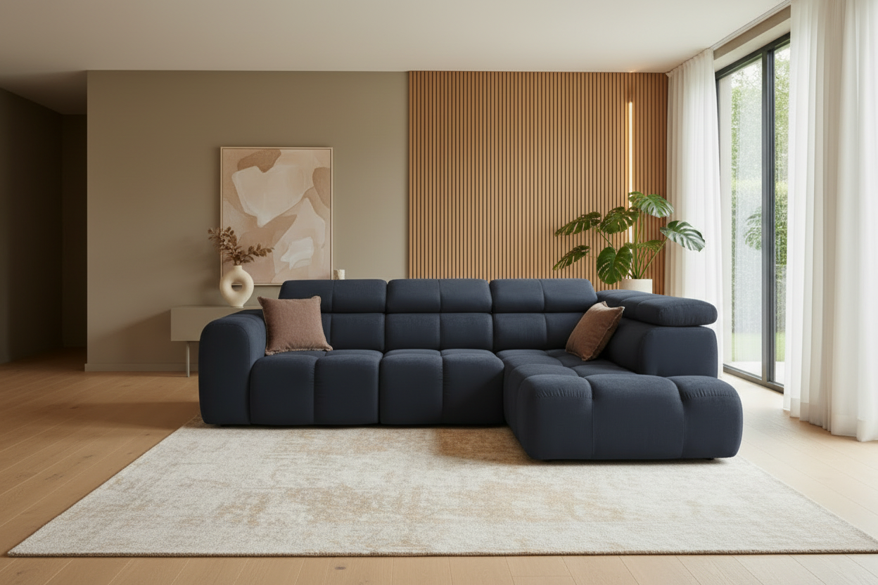 Bloom Ecksofa Dunkelblau Frontalansicht