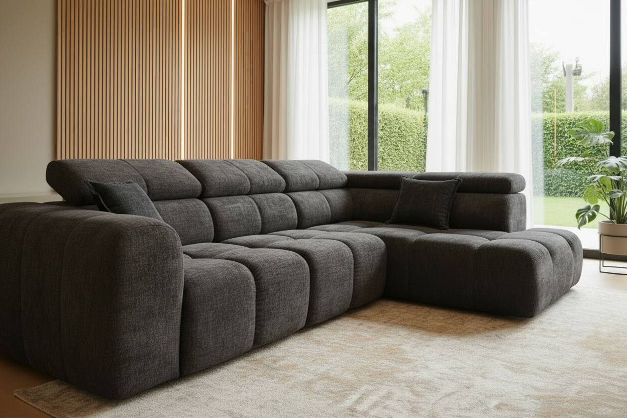 Bloom Ecksofa Dunkelgrau 45° Ansicht
