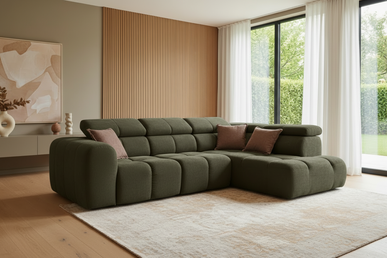 BLOOM Ecksofa in Chenille Olive Grün