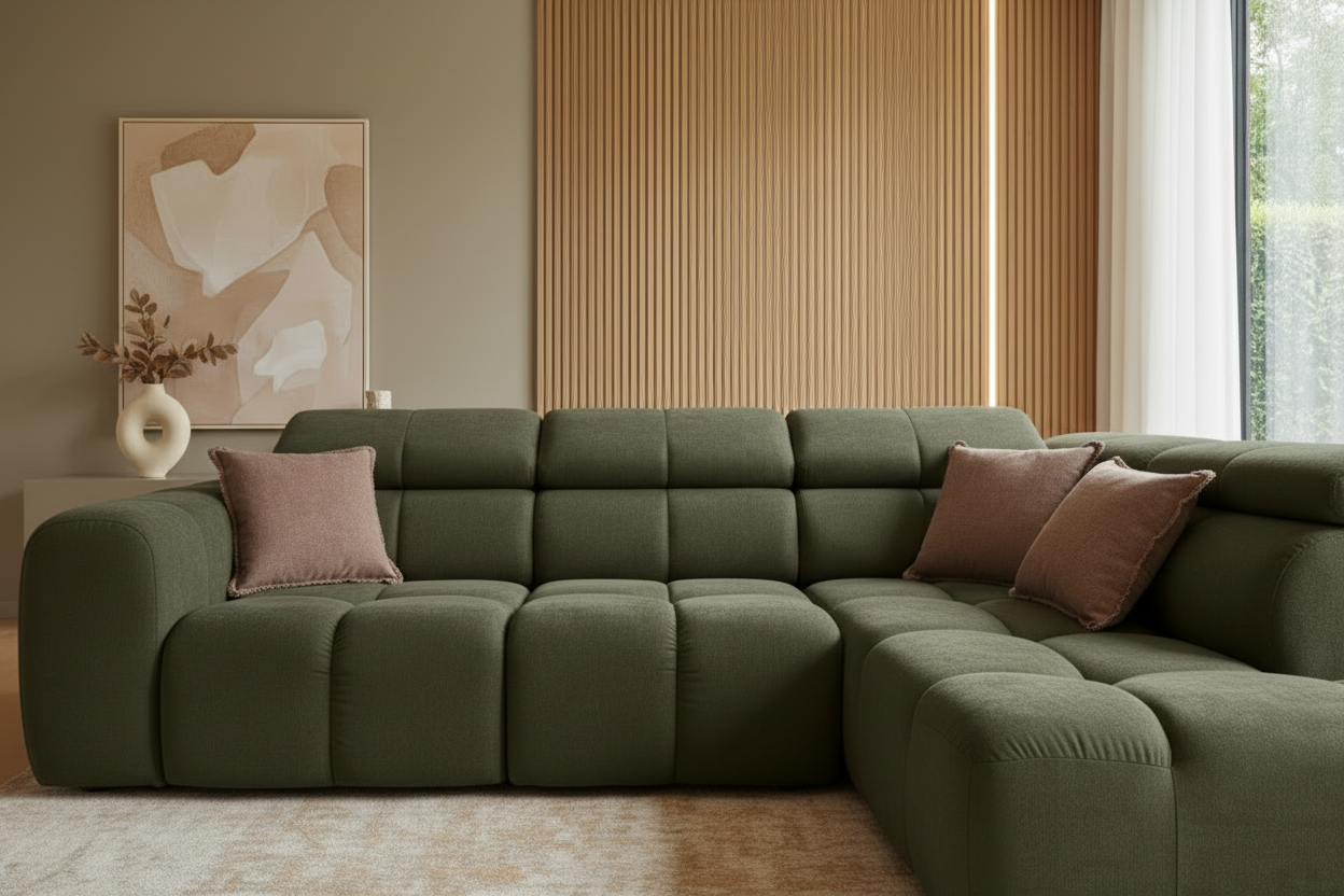 Bloom Ecksofa Olivgrün Frontalansicht