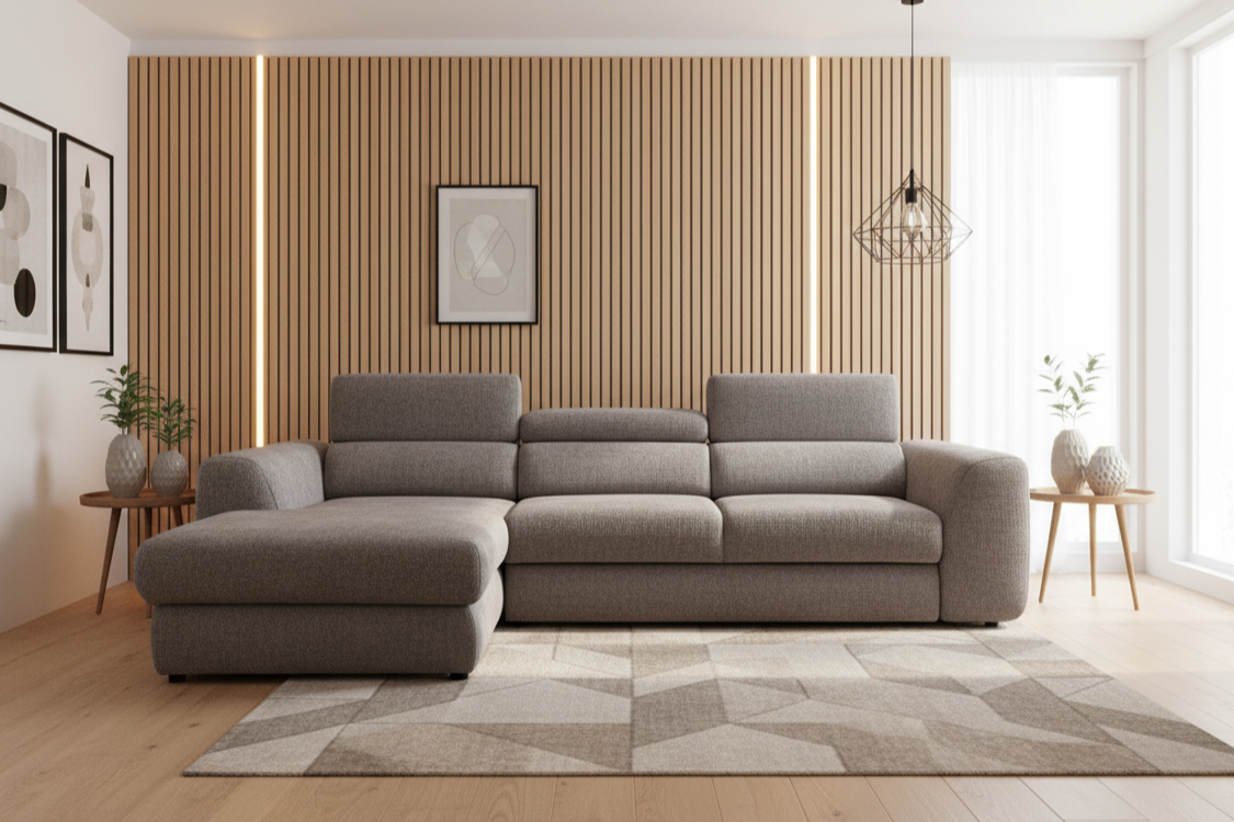 Designer Ecksofa Bluvel I mit Schlaffunktion & Bettkasten in Chenille