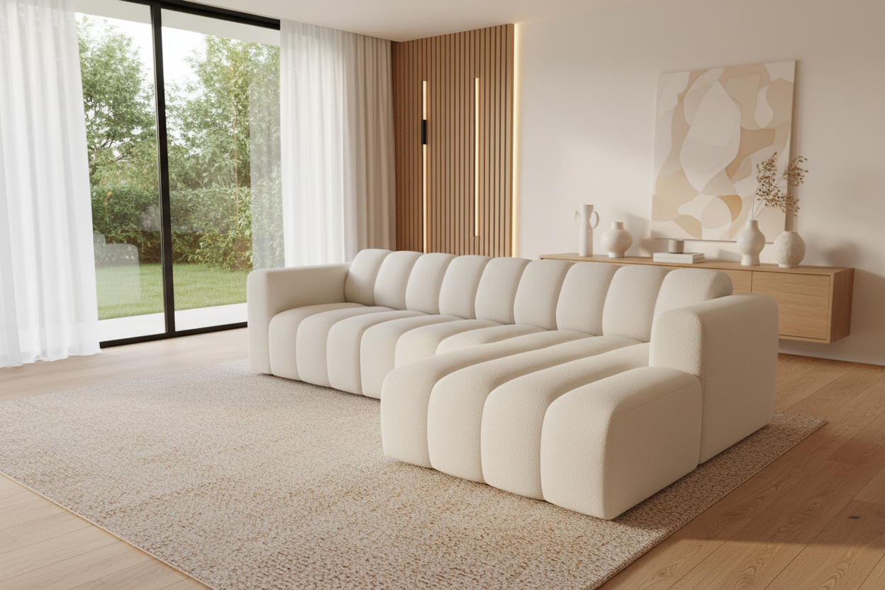 Designer Ecksofa Bummel L modular in Bouclé