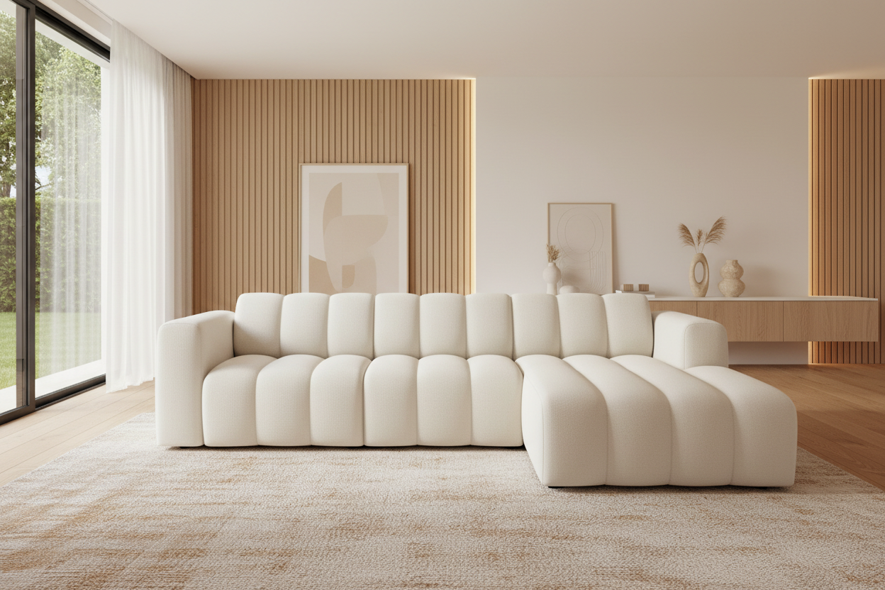 Designer Ecksofa Bummel L modular in Bouclé