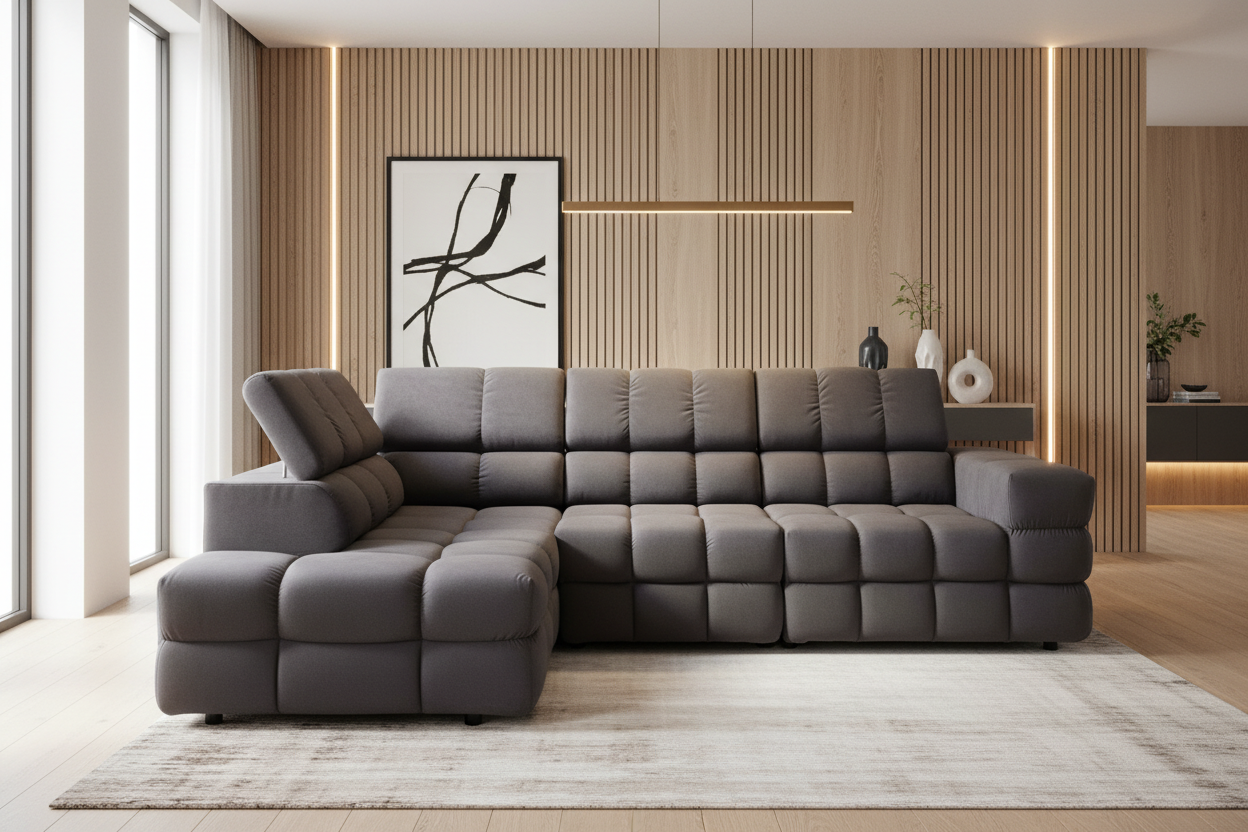 Designer Ecksofa Buffalo mit Schlaffunktion & Bettkasten in Samt
