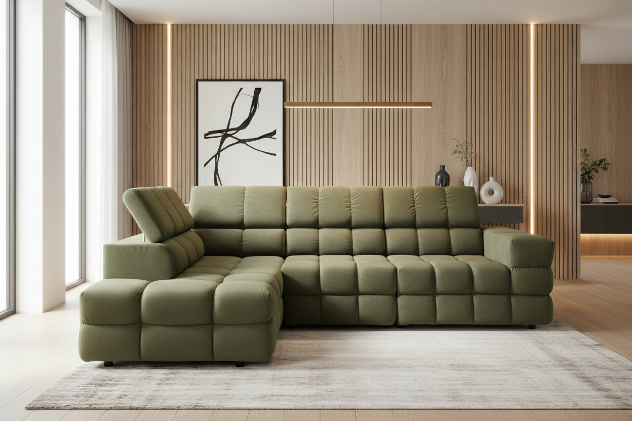 Designer Ecksofa Buffalo mit Schlaffunktion & Bettkasten in Samt