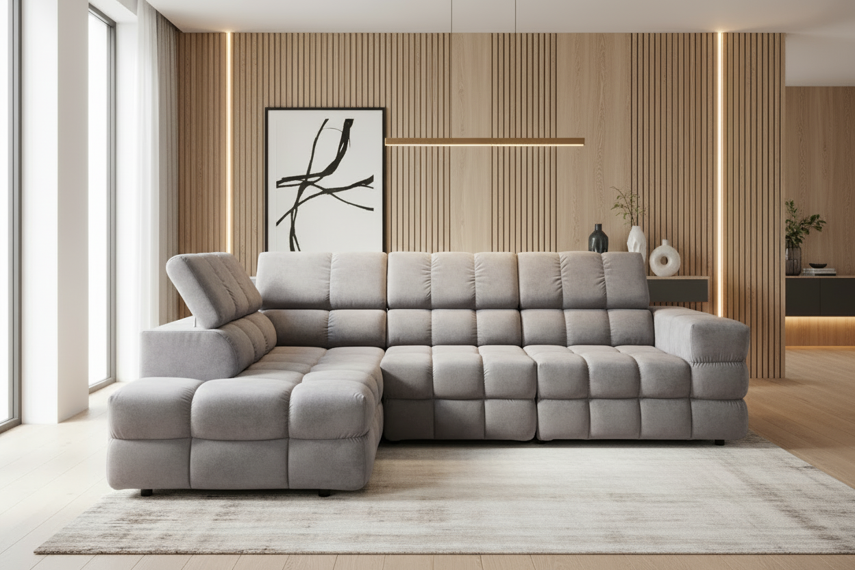 Designer Ecksofa Buffalo mit Schlaffunktion & Bettkasten in Samt