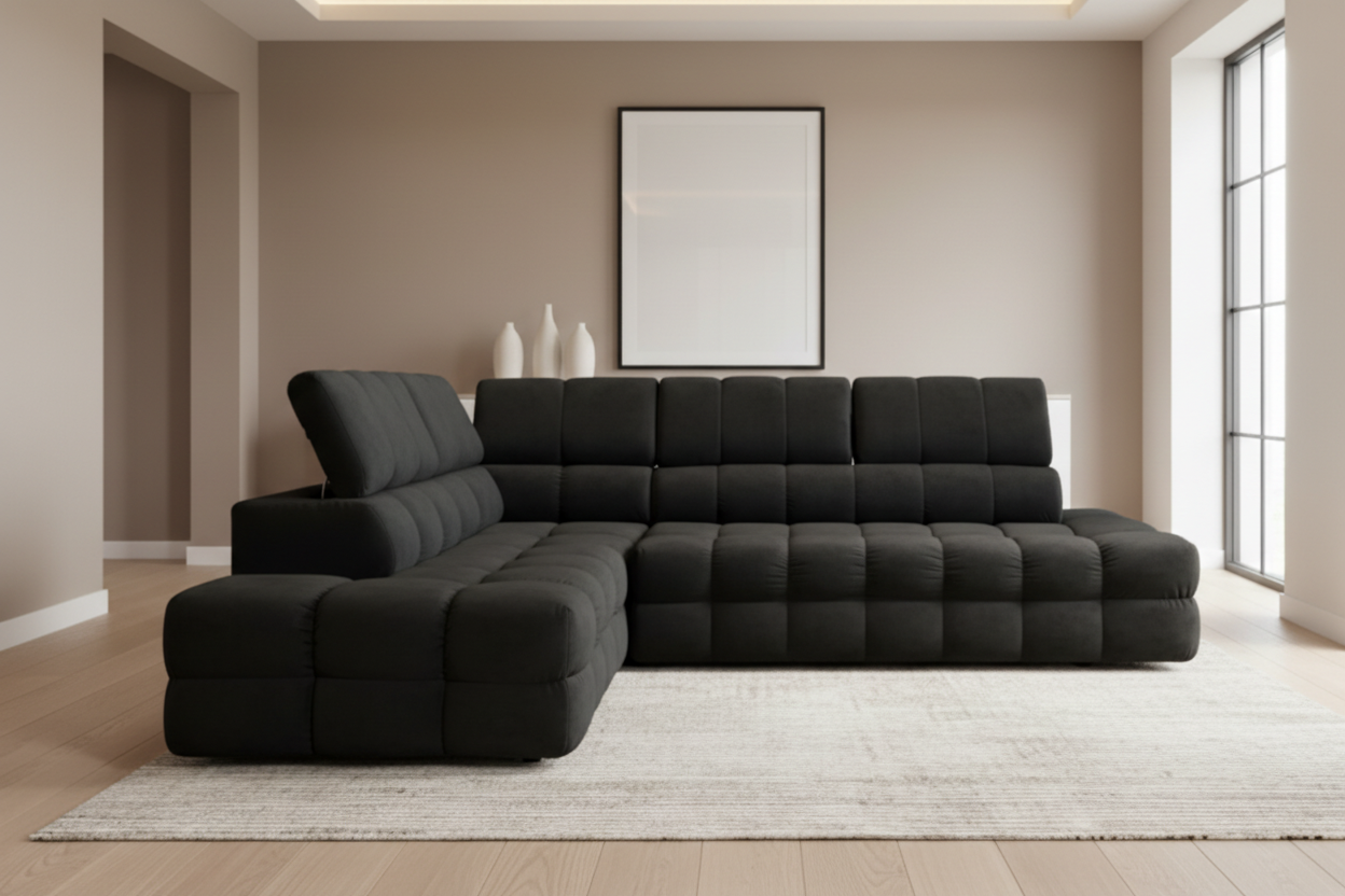 Buffalo Ecksofa in Velour Schwarz